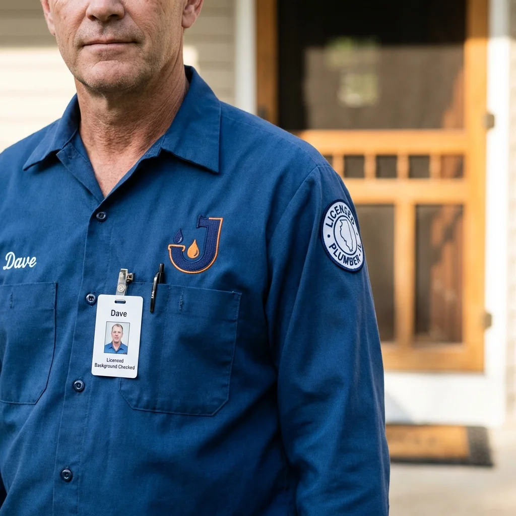Licensed plumber showing ID badge in West Chester, PA
