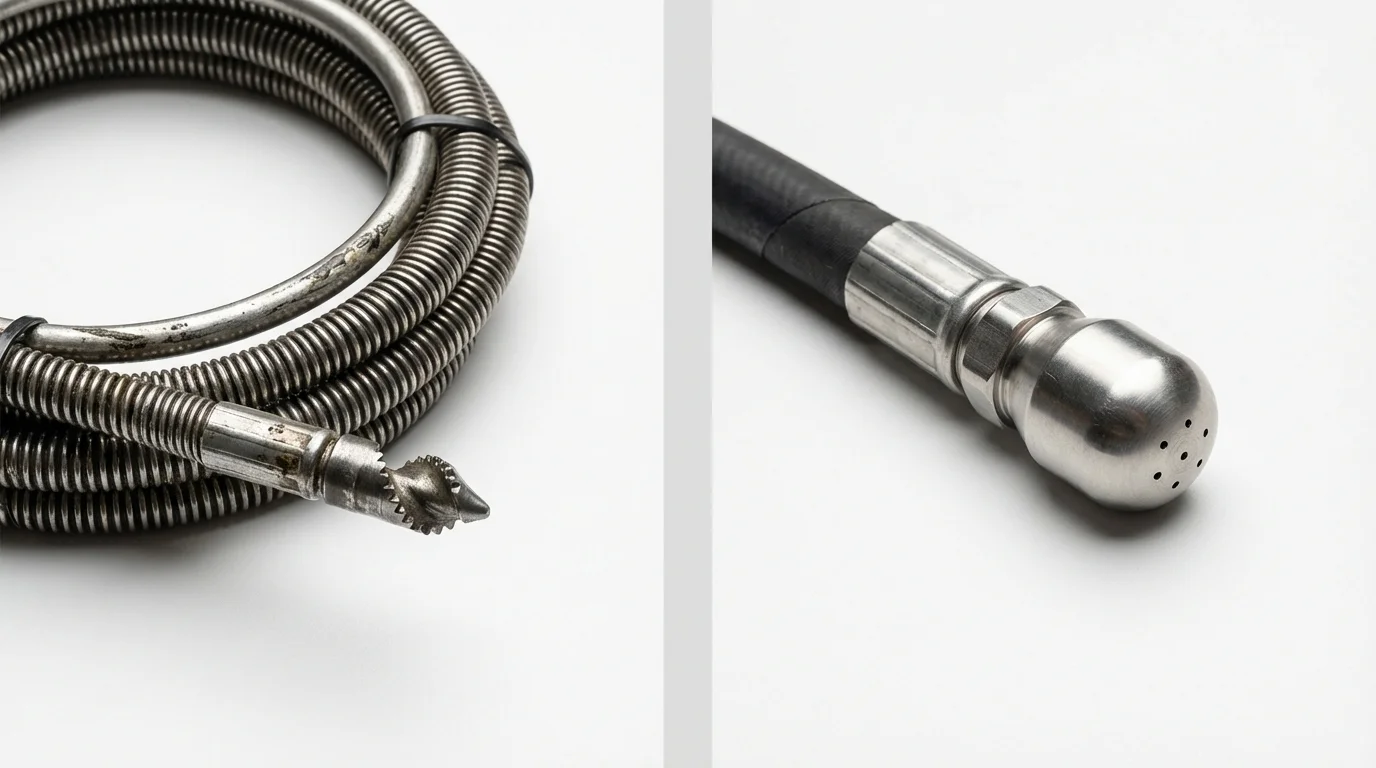 Drain snake cable and hydro jetting nozzle used for drain cleaning in West Chester, PA