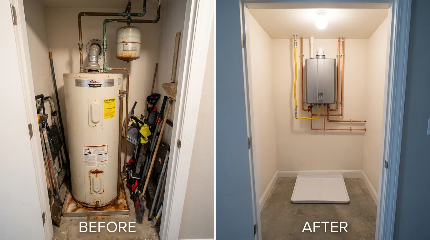 Tank water heater versus wall-mounted tankless unit comparison for West Chester, PA homeowners
