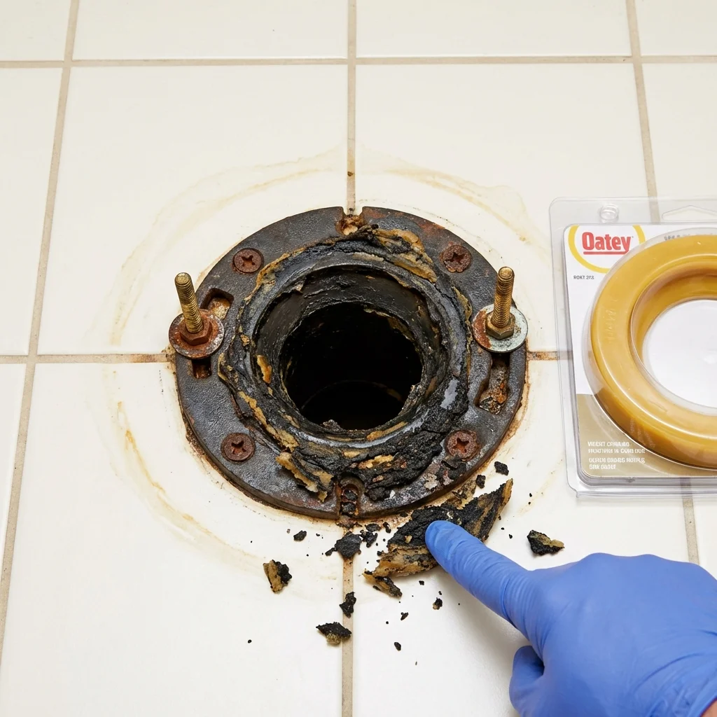 Failed wax ring showing water seepage at the base of a toilet in a West Chester, PA home