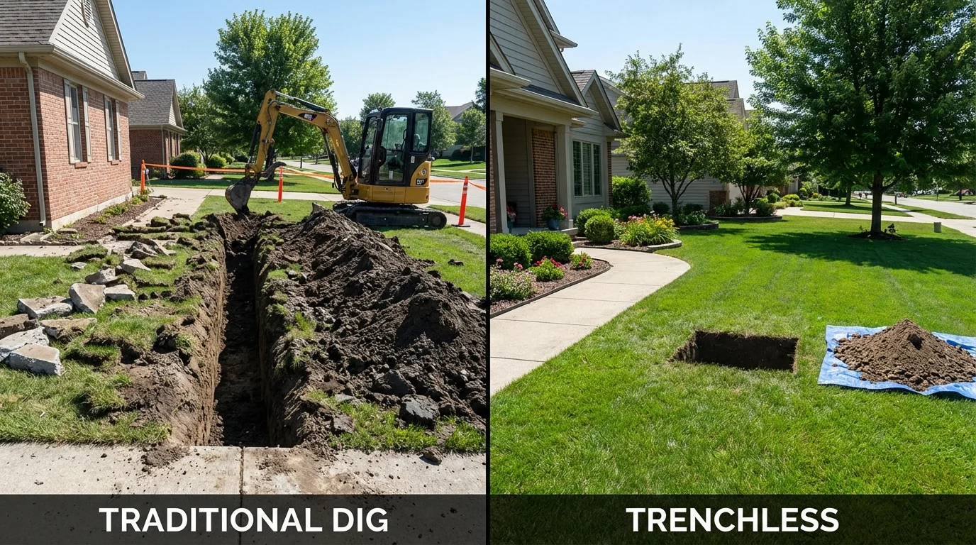 Trenchless sewer repair with minimal yard damage versus traditional excavation in West Chester, PA